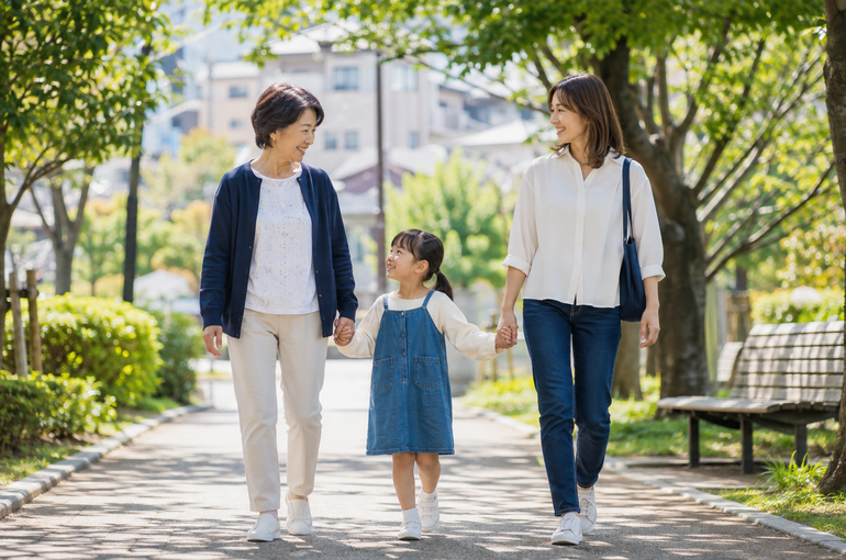 ４家族と歩く、取り戻した日常